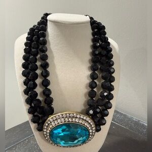 Heidi Daus Necklace Gold Tone Blue Crystal Jeweled